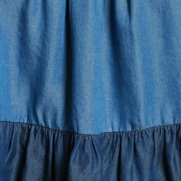 Kate Spade Square Neck Tiered Top Womens Smocked Blue Floral Embroidery Chambray - Picture 7 of 8